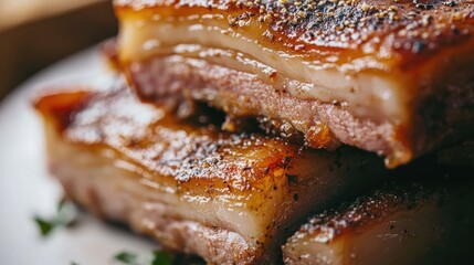Crispy Golden Pork Belly on White Plate