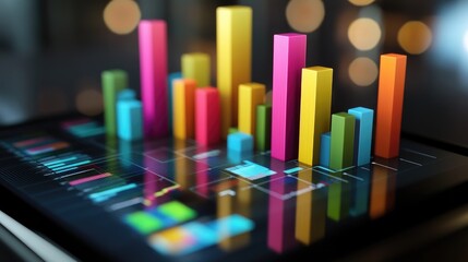 Colorful 3D Graph on Digital Tablet Screen