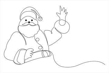 Continuous one line art drawing icon of Santa Claus Christmas style in vector