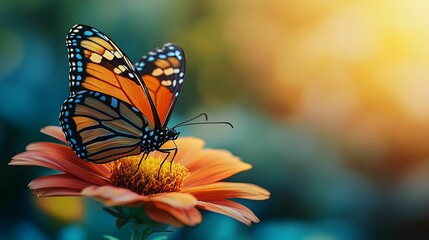 Fototapeta premium Monarch Butterfly Perched on a Vibrant Orange Flower