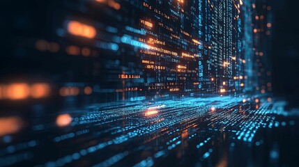 Fototapeta premium Abstract Digital Wall of Illuminated Binary Code