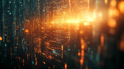 Fototapeta premium Abstract Digital Cityscape with Orange and Teal Lights