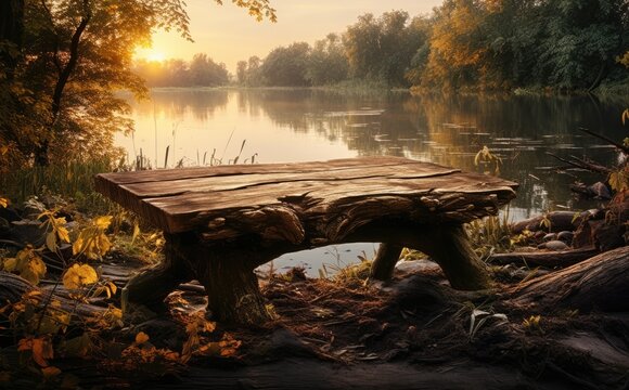 old beanch on the lake