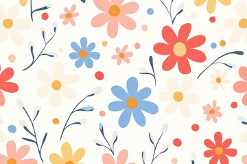 Simplified chamomile flowers in pastel yellow and white, repeating symmetrically on a cream backdrop for a calming effect