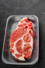 raw pork steak gourmet meat pork escalope dish tasty food background on the table rustic food top view copy space