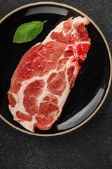 raw pork steak gourmet meat pork escalope dish tasty food background on the table rustic food top view copy space