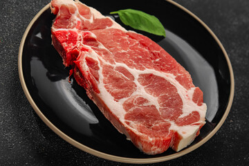 raw pork steak gourmet meat pork escalope dish tasty food background on the table rustic food top view copy space