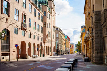 Fototapeta premium View down a city street in Oslo Norway