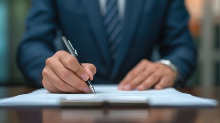 Businessman Signing Document at Desk