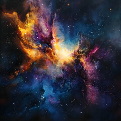 Fototapeta premium A Cosmic Nebula Painting Depicting a Vibrant Swirl of Colors and Stars in a Dark Sky