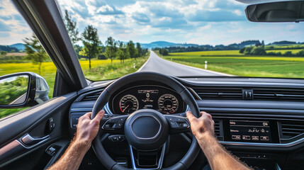 A serene view from the driver's seat of a car on a scenic road