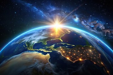 beautiful planet Earth viewed from space at night