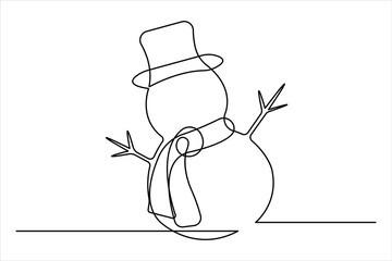 Snowman continuous one line art style vector illustration, Christmas element design

