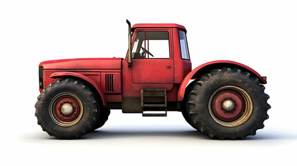 Obraz premium Red Vintage Tractor Stands Out on White Background