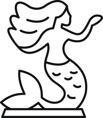 Minimalist line drawing of a mermaid with long hair, posing gracefully on a pedestal
