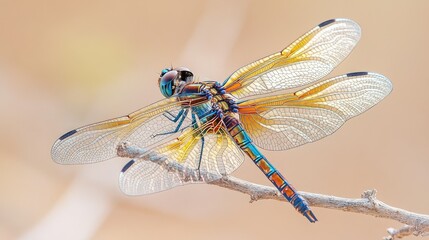 Colorful Dragonfly Perched on a Branch