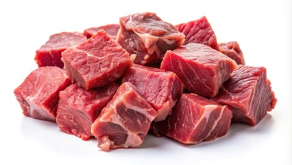 Obraz premium Beef raw meat pieces isolated on white background.