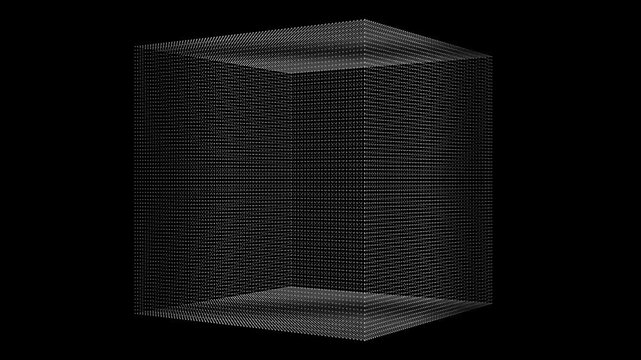 Animation of the rotation of a cube of particles. Seamless loop animation