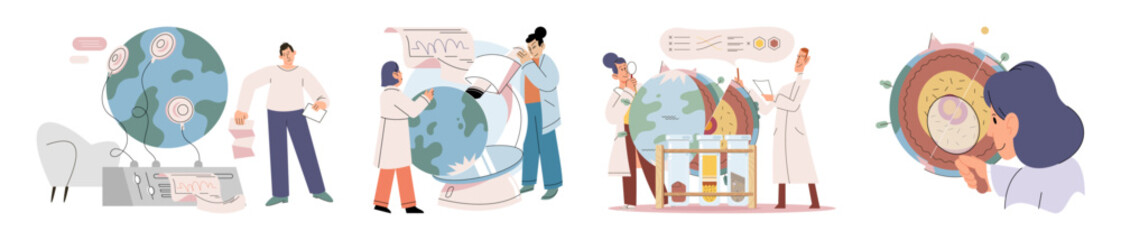 Scientist woman. Vector illustration. Chemistry plays vital role in various scientific disciplines Scientific experiments provide opportunities for discovery and innovation Nanotechnology