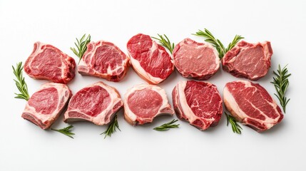 Fresh Cuts of Meat with Rosemary Garnish