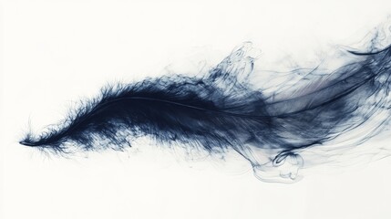 Fototapeta premium Abstract Smoke-like Dark Blue Feather on a White Background