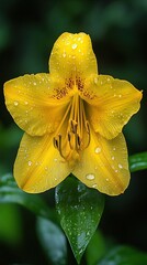 Fototapeta premium Bright yellow flower with water droplets.