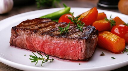 Juicy Grilled Steak with Vegetables on a Plate
