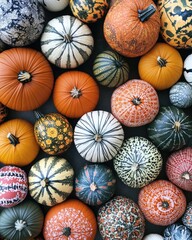 Colorful assortment of patterned pumpkins