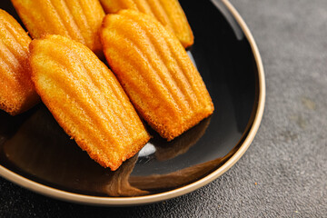 sweet biscuit Madeleine dessert Christmas cookie treat Fresh delicious gourmet food background on the table rustic food top view copy space