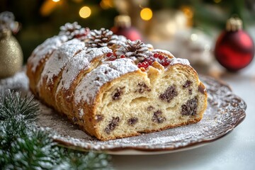 Homemade Christmas Stollen Bread  , free space text, copy space, copy space for text,