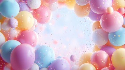 A Festive Arrangement of Pastel Balloons and Confetti