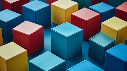 Obraz premium Vibrant Geometric Cube Arrangement - Colorful Abstract 3D Composition