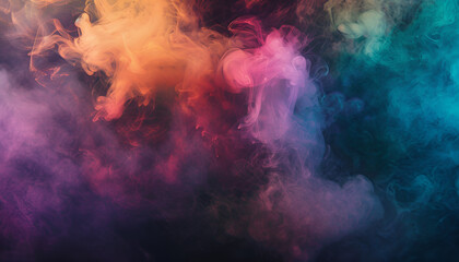 Obraz premium Texture overlay with a misty fog effect containing colorful smoke on a black background.