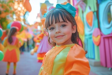 Charming Halloween costume parade with colorful decorations and joyful children in October