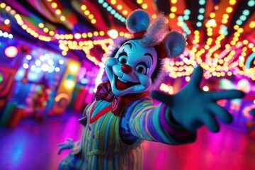 Obraz premium Lively carnival atmosphere with a whimsical clown welcoming Halloween revelers