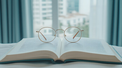 Reading Glasses Resting on an Open Book | Relaxing and Intellectual Atmosphere for Study and...