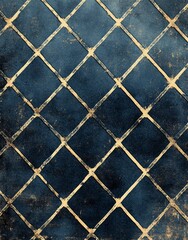 Fototapeta premium Textured blue and gold diamond pattern on a dark background.