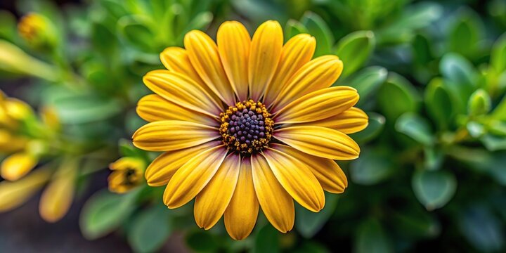Bird's eye view of yellow Dimorphotheca Ecklonis Cape Marguerite or African Daisy flower