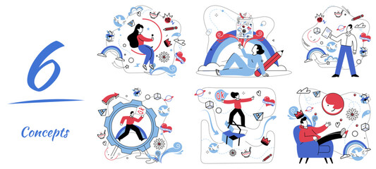 Fototapeta premium Innovative concepts vector illustration. Collaborate intelligently, turning information into actionable innovative strategies In realm business, achievement blossoms through synergy innovation