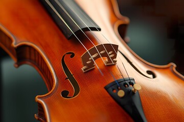A beautifully crafted violin showcasing intricate details during a symphony orchestra performance in a concert hall