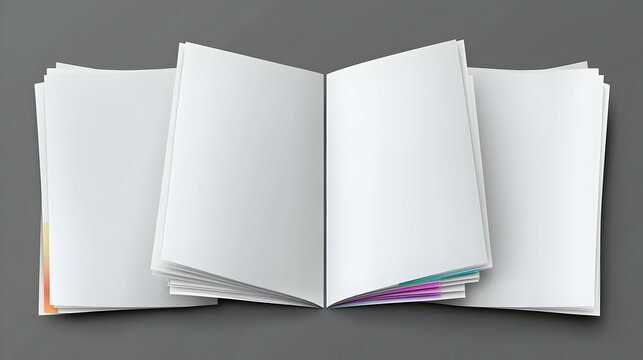 Blank Magazine Mockup with Multiple Pages Open on Grey Background