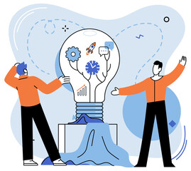 Team idea vector illustration. Invention and improvement drive teams creative process and contribute to success Creativity fuels companys innovative solutions and competitive advantage The team idea