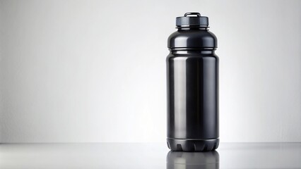 Black water bottle on white background