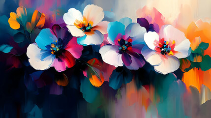 Vibrant Abstract Oil Painting of Flowers with Vivid Colors and Brushstrokes