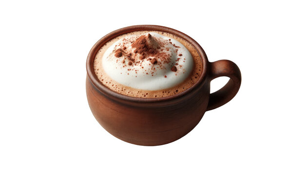 Delicious Cappuccino in Rustic Mug on Transparent Background - Perfect for Menus and Coffee Shop Designs - Powered by Adobe
