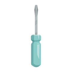A screwdriver with a turquoise handle and silver tip on a white background. Vector illustration