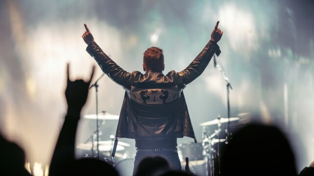 Musician performing on stage with enthusiastic audience in a vibrant concert atmosphere.