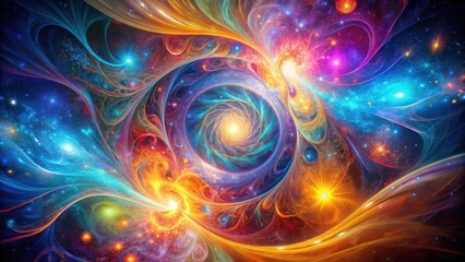 Cosmic Energy Abstract Art with Vibrant Colors and Swirling Patterns for Mystical Universe Concept