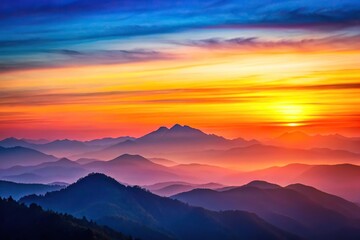 Obraz premium Beautiful minimalist sunset over mountains with colorful sky