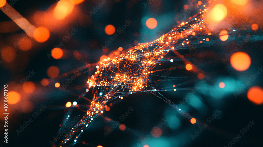 Aufkleber abstract visualization of interconnected nodes with glowing links in a dark environment